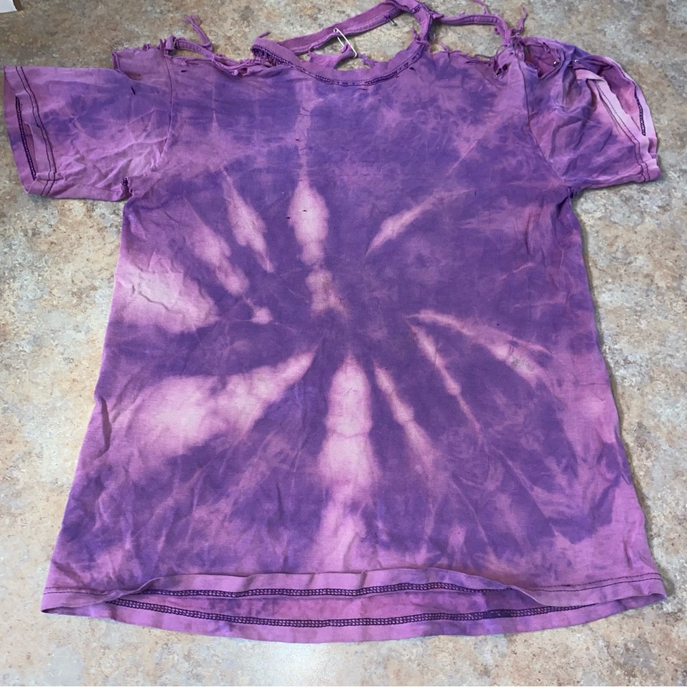Destroyed Grunge T Shirt with Safety Pins Oversized Baggy Tie Dye Short Sleeve S